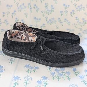 Hey Dude Wendy Woven Moccasin Flats 11 Caviar Black Canvas Cotton Comfy Travel